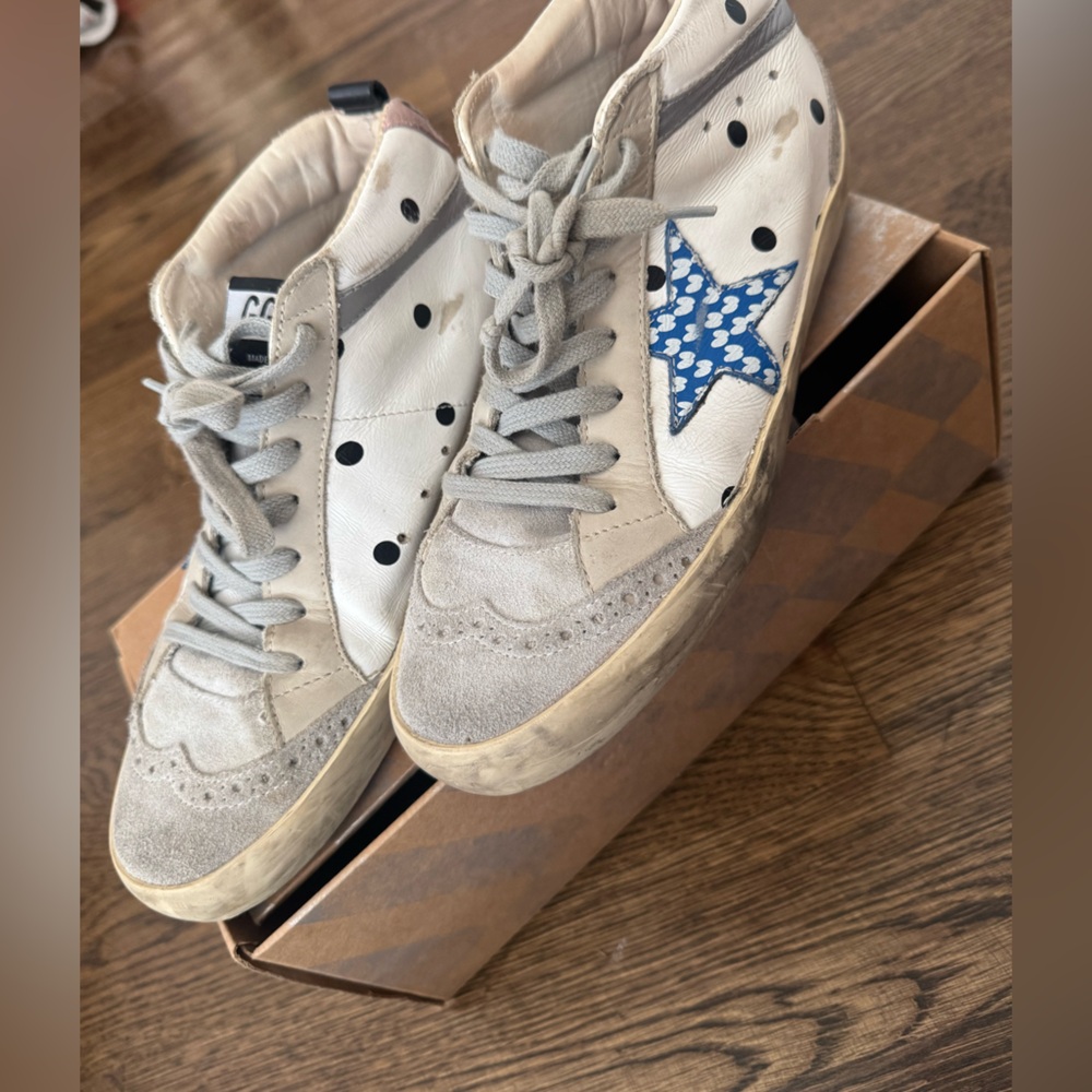 Golden Goose White and Blue Sneakers